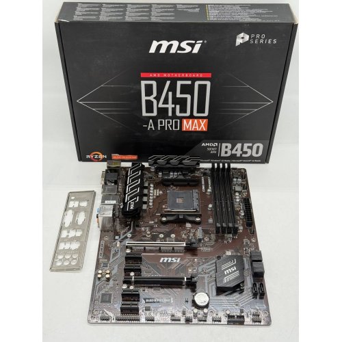Материнська плата MSI B450-A PRO MAX (sAM4, AMD B450) (Відновлено продавцем, 789315) купити з перевіркою сумісності: огляд, характеристики, ціна у Києві, Львові, Вінниці, Хмельницькому, Івано-Франківську, Україні | інтернет-магазин TELEMART.UA фото