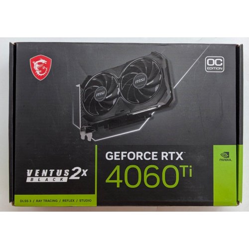 Відеокарта MSI GeForce RTX 4060 Ti VENTUS 2X BLACK OC 8192MB (RTX 4060 Ti VENTUS 2X BLACK 8G OC) (Відновлено продавцем, 789391) купити з перевіркою сумісності: огляд, характеристики, ціна у Києві, Львові, Вінниці, Хмельницькому, Івано-Франківську, Україні | інтернет-магазин TELEMART.UA фото
