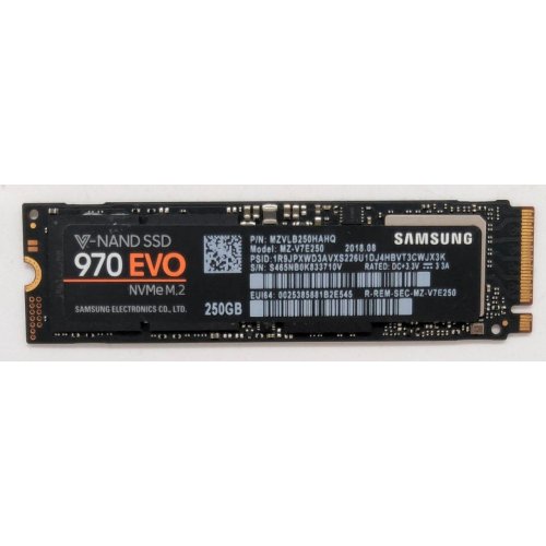 Купить Ssd-диск Samsung 970 EVO V-NAND MLC 250GB M.2 (2280 PCI-E) (MZ-V7E250BW) (Восстановлено продавцом, 789619) с проверкой совместимости: обзор, характеристики, цена в Киеве, Днепре, Одессе, Харькове, Украине | интернет-магазин TELEMART.UA фото