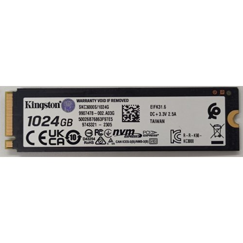 Ssd-диск Kingston KC3000 3D NAND TLC 1TB M.2 (2280 PCI-E) NVMe x4 (SKC3000S/1024G) (Відновлено продавцем, 790018) купити з перевіркою сумісності: огляд, характеристики, ціна у Києві, Львові, Вінниці, Хмельницькому, Івано-Франківську, Україні | інтернет-магазин TELEMART.UA фото