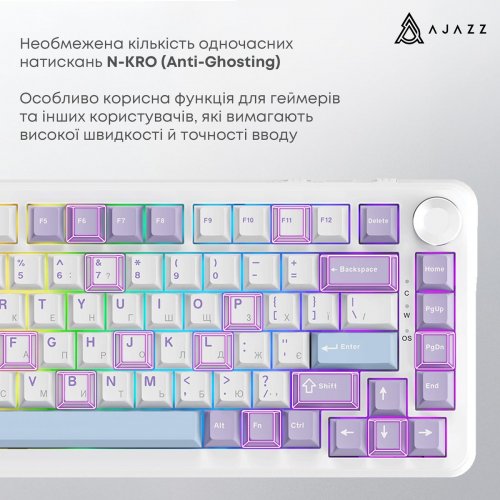 Фото Клавиатура Ajazz AK820 MAX RGB Magnetic Switches (AK820MAX-WM-PWB) Purple/White/Blue