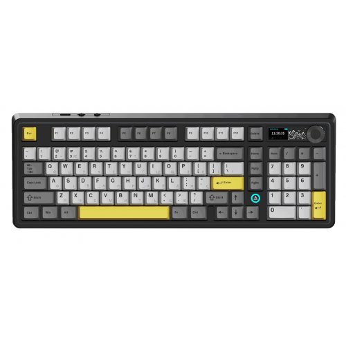 Купить Клавиатура Ajazz AK980 RGB Clear Sky Switches Wireless With Screen (AK980-CS-BGY) Black/Gray/Yellow - цена в Харькове, Киеве, Днепре, Одессе
в интернет-магазине Telemart фото