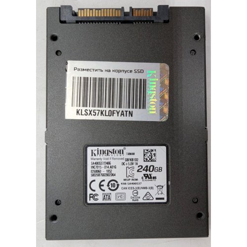 Ssd-диск Kingston SSDNow A400 TLC 240GB 2.5'' (SA400S37/240G) (Відновлено продавцем, 790053) купити з перевіркою сумісності: огляд, характеристики, ціна у Києві, Львові, Вінниці, Хмельницькому, Івано-Франківську, Україні | інтернет-магазин TELEMART.UA фото