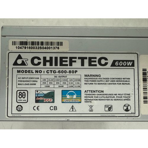Купить Блок питания CHIEFTEC A-80 600W (CTG-600-80P) (Восстановлено продавцом, 790215) с проверкой совместимости: обзор, характеристики, цена в Киеве, Днепре, Одессе, Харькове, Украине | интернет-магазин TELEMART.UA фото