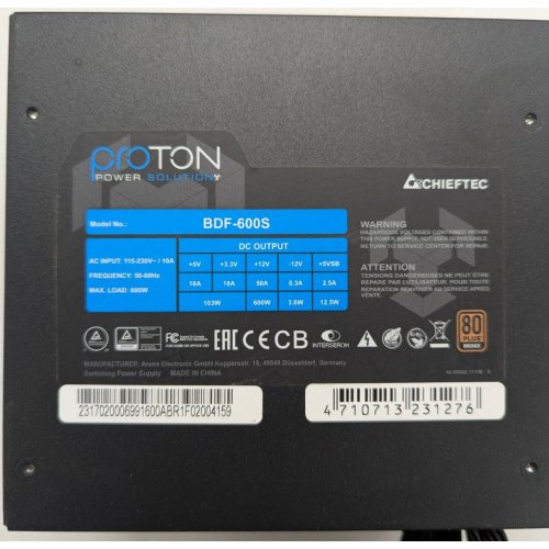 Блок живлення CHIEFTEC Proton 600W (BDF-600S) (Відновлено продавцем, 790216) купити з перевіркою сумісності: огляд, характеристики, ціна у Києві, Львові, Вінниці, Хмельницькому, Івано-Франківську, Україні | інтернет-магазин TELEMART.UA фото