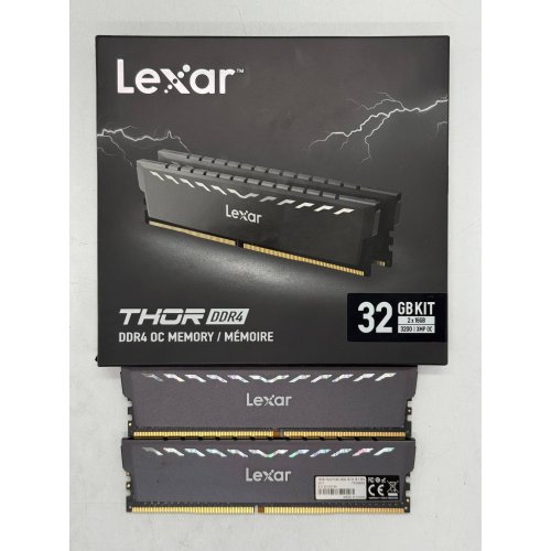 Купить Озу Lexar DDR4 32GB (2x16GB) 3200Mhz Thor Dark Grey (LD4BU016G-R3200GDXG) (Состояние нового, 790352) с проверкой совместимости: обзор, характеристики, цена в Киеве, Днепре, Одессе, Харькове, Украине | интернет-магазин TELEMART.UA фото