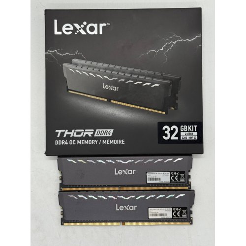 Купить Озу Lexar DDR4 32GB (2x16GB) 3200Mhz Thor Dark Grey (LD4BU016G-R3200GDXG) (Состояние нового, 790352) с проверкой совместимости: обзор, характеристики, цена в Киеве, Днепре, Одессе, Харькове, Украине | интернет-магазин TELEMART.UA фото