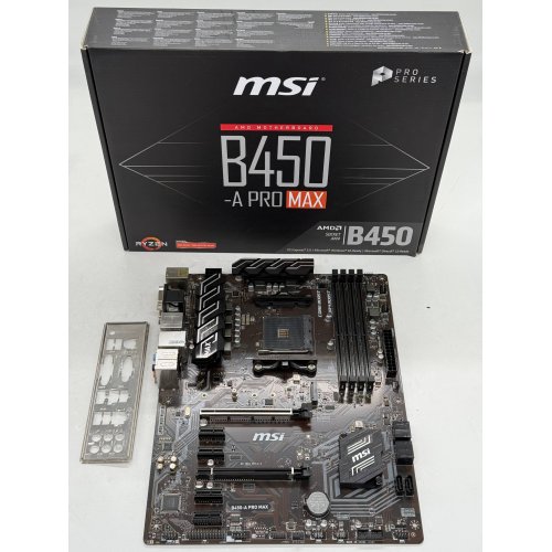 Материнська плата MSI B450-A PRO MAX (sAM4, AMD B450) (Відновлено продавцем, 790355) купити з перевіркою сумісності: огляд, характеристики, ціна у Києві, Львові, Вінниці, Хмельницькому, Івано-Франківську, Україні | інтернет-магазин TELEMART.UA фото