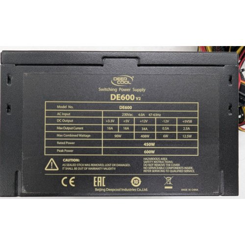 Купить Блок питания Deepcool DE600 V2 450W (DP-DE600US-PH) (Восстановлено продавцом, 791217) с проверкой совместимости: обзор, характеристики, цена в Киеве, Днепре, Одессе, Харькове, Украине | интернет-магазин TELEMART.UA фото