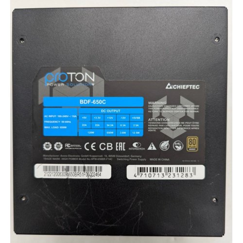 Купить Блок питания CHIEFTEC Proton 650W (BDF-650C) (Восстановлено продавцом, 791275) с проверкой совместимости: обзор, характеристики, цена в Киеве, Днепре, Одессе, Харькове, Украине | интернет-магазин TELEMART.UA фото