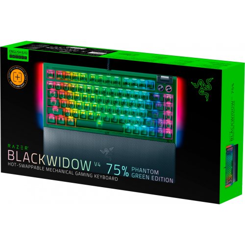 Купити Клавіатура Razer BlackWidow V4 75% Mechanical Tactile Switches Phantom Green Edition (RZ03-05003300-R3M1) Black - ціна в Києві, Львові, Вінниці, Хмельницькому, Франківську, Україні | інтернет-магазин TELEMART.UA фото