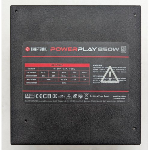 Блок живлення CHIEFTEC PowerPlay 850W (GPU-850FC) (Відновлено продавцем, 791770) купити з перевіркою сумісності: огляд, характеристики, ціна у Києві, Львові, Вінниці, Хмельницькому, Івано-Франківську, Україні | інтернет-магазин TELEMART.UA фото