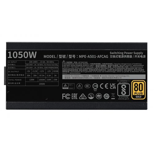 Купить Блок питания Cooler Master MWE Gold V2 1050W ATX 3.1 (MPE-A501-AFCAG-3EEU) Black с проверкой совместимости: обзор, характеристики, цена в Киеве, Днепре, Одессе, Харькове, Украине | интернет-магазин TELEMART.UA фото