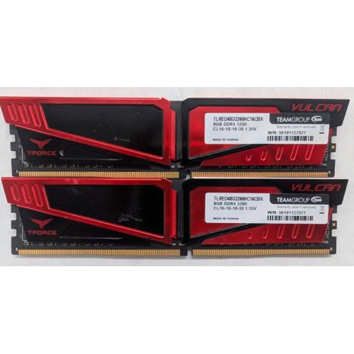 Озп Team DDR4 16GB (2x8GB) 3200Mhz T-Force Vulcan Red (TLRED416G3200HC16CDC01) (Відновлено продавцем, 792645) купити з перевіркою сумісності: огляд, характеристики, ціна у Києві, Львові, Вінниці, Хмельницькому, Івано-Франківську, Україні | інтернет-магазин TELEMART.UA фото