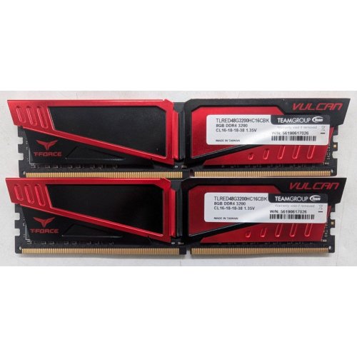 Озп Team DDR4 16GB (2x8GB) 3200Mhz T-Force Vulcan Red (TLRED416G3200HC16CDC01) (Відновлено продавцем, 792646) купити з перевіркою сумісності: огляд, характеристики, ціна у Києві, Львові, Вінниці, Хмельницькому, Івано-Франківську, Україні | інтернет-магазин TELEMART.UA фото