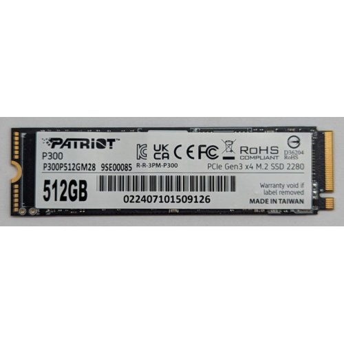 Ssd-диск Patriot P300 512GB M.2 (2280 PCI-E) NVMe x4 (P300P512GM28) (Відновлено продавцем, 792834) купити з перевіркою сумісності: огляд, характеристики, ціна у Києві, Львові, Вінниці, Хмельницькому, Івано-Франківську, Україні | інтернет-магазин TELEMART.UA фото