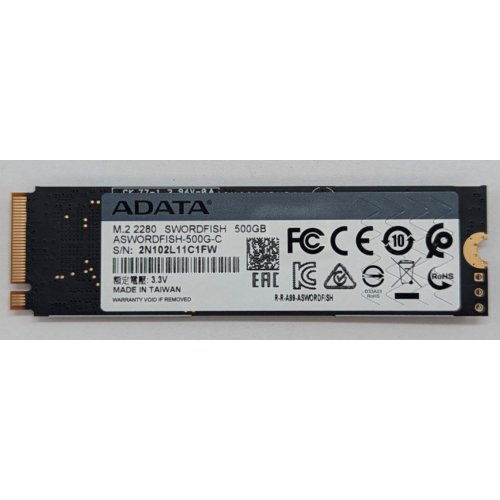 Ssd-диск ADATA Swordfish 3D NAND 500GB M.2 (2280 PCI-E) NVMe x4 (ASWORDFISH-500G-C) (Відновлено продавцем, 792835) купити з перевіркою сумісності: огляд, характеристики, ціна у Києві, Львові, Вінниці, Хмельницькому, Івано-Франківську, Україні | інтернет-магазин TELEMART.UA фото