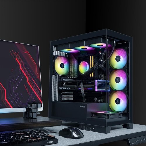 Корпус SAMA V50 без БЖ (V50-BKADA4X1-GL) Black купити з перевіркою сумісності: огляд, характеристики, ціна у Києві, Львові, Вінниці, Хмельницькому, Івано-Франківську, Україні | інтернет-магазин TELEMART.UA фото