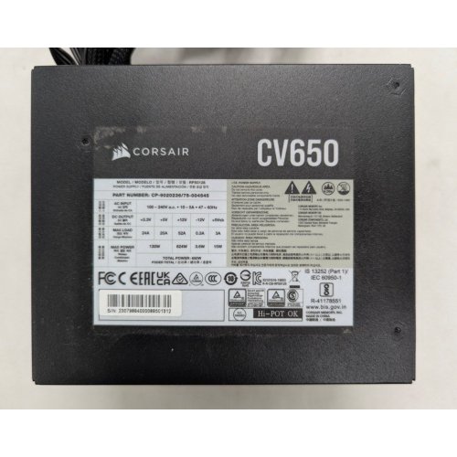 Блок живлення Corsair CV650 650W (CP-9020236-EU) (Відновлено продавцем, 793697) купити з перевіркою сумісності: огляд, характеристики, ціна у Києві, Львові, Вінниці, Хмельницькому, Івано-Франківську, Україні | інтернет-магазин TELEMART.UA фото