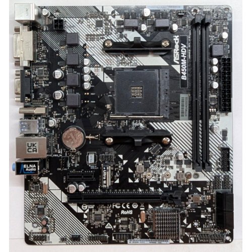 Материнська плата AsRock B450M-HDV R4.0 (sAM4, AMD B450) (Відновлено продавцем, 793913) купити з перевіркою сумісності: огляд, характеристики, ціна у Києві, Львові, Вінниці, Хмельницькому, Івано-Франківську, Україні | інтернет-магазин TELEMART.UA фото
