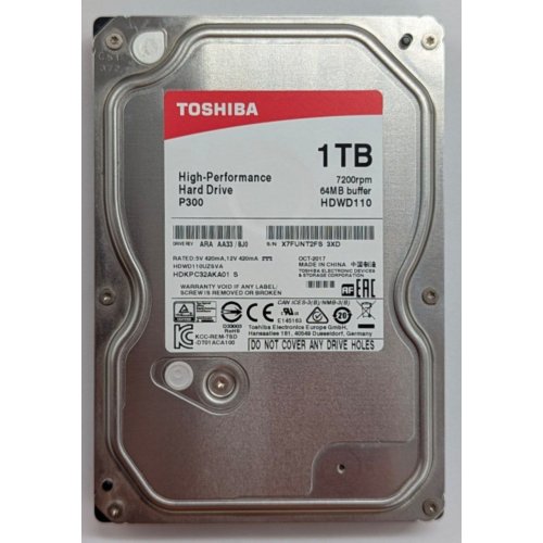Купить Жесткий диск Toshiba P300 1TB 64MB 7200RPM 3.5" (HDWD110UZSVA) (Восстановлено продавцом, 794283) с проверкой совместимости: обзор, характеристики, цена в Киеве, Днепре, Одессе, Харькове, Украине | интернет-магазин TELEMART.UA фото