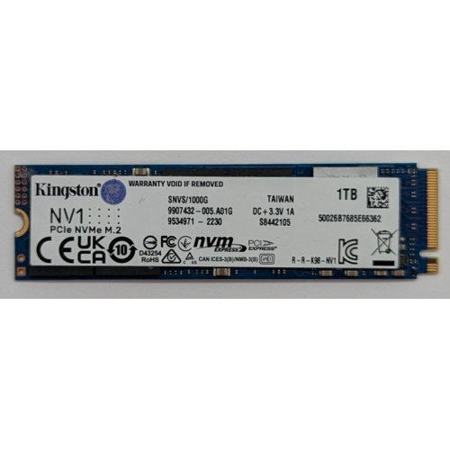 Купить Ssd-диск Kingston NV1 1TB M.2 (2280 PCI-E) NVMe x4 (SNVS/1000G) (Восстановлено продавцом, 794454) с проверкой совместимости: обзор, характеристики, цена в Киеве, Днепре, Одессе, Харькове, Украине | интернет-магазин TELEMART.UA фото