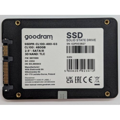 Ssd-диск GoodRAM CL100 Gen.3 3D NAND TLC 480GB 2.5" (SSDPR-CL100-480-G3) (Відновлено продавцем, 794463) купити з перевіркою сумісності: огляд, характеристики, ціна у Києві, Львові, Вінниці, Хмельницькому, Івано-Франківську, Україні | інтернет-магазин TELEMART.UA фото