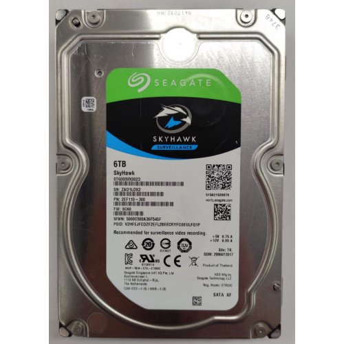 Купить Жесткий диск Seagate SkyHawk (Secure) 6TB 256MB 7200RPM 3.5'' (ST6000VX0023) (Восстановлено продавцом, 794693) с проверкой совместимости: обзор, характеристики, цена в Киеве, Днепре, Одессе, Харькове, Украине | интернет-магазин TELEMART.UA фото