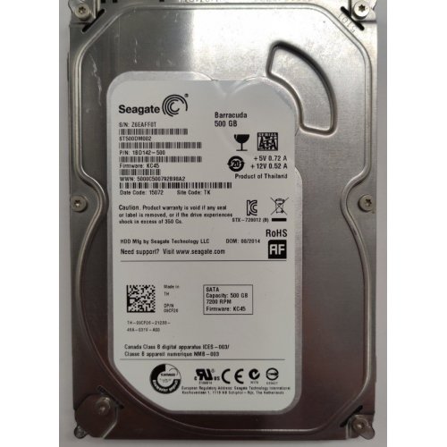 Купить Жесткий диск Seagate Barracuda 7200.12 500GB 16MB 7200RPM 3.5" (ST500DM002) (Восстановлено продавцом, 794694) с проверкой совместимости: обзор, характеристики, цена в Киеве, Днепре, Одессе, Харькове, Украине | интернет-магазин TELEMART.UA фото