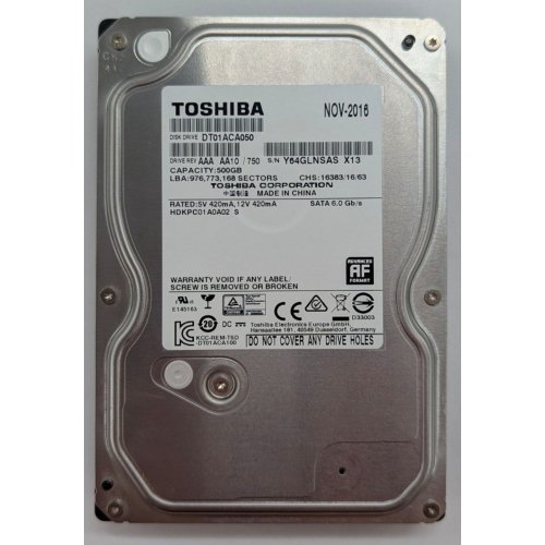Купить Жесткий диск Toshiba 500GB 32MB 7200RPM 3.5" (DT01ACA050) (Восстановлено продавцом, 794709) с проверкой совместимости: обзор, характеристики, цена в Киеве, Днепре, Одессе, Харькове, Украине | интернет-магазин TELEMART.UA фото