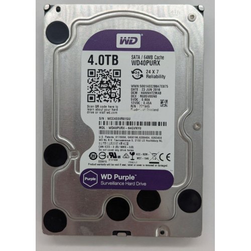 Купить Жесткий диск Western Digital Purple 4TB 64MB 3.5" (WD40PURX) (Восстановлено продавцом, 794715) с проверкой совместимости: обзор, характеристики, цена в Киеве, Днепре, Одессе, Харькове, Украине | интернет-магазин TELEMART.UA фото