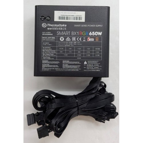 Купить Блок питания Thermaltake Smart BX1 RGB 650W (PS-SPR-0650NHSABE-1) (Восстановлено продавцом, 795254) с проверкой совместимости: обзор, характеристики, цена в Киеве, Днепре, Одессе, Харькове, Украине | интернет-магазин TELEMART.UA фото