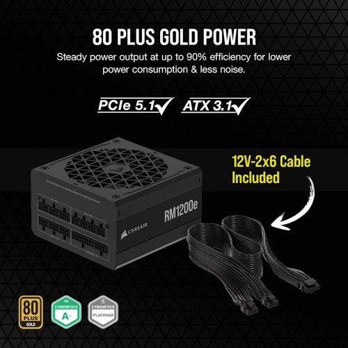 Блок живлення Corsair RM1200e PCIE5 1200W (CP-9020258-EU) купити з перевіркою сумісності: огляд, характеристики, ціна у Києві, Львові, Вінниці, Хмельницькому, Івано-Франківську, Україні | інтернет-магазин TELEMART.UA фото