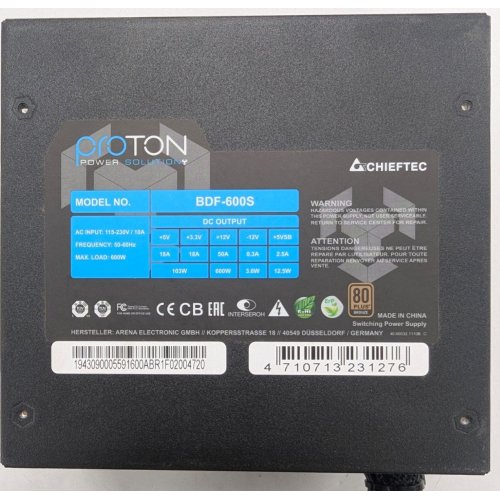 Купить Блок питания CHIEFTEC Proton 600W (BDF-600S) (Восстановлено продавцом, 796339) с проверкой совместимости: обзор, характеристики, цена в Киеве, Днепре, Одессе, Харькове, Украине | интернет-магазин TELEMART.UA фото