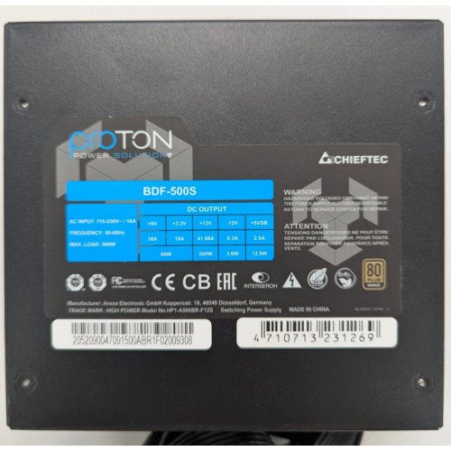 Блок живлення CHIEFTEC Proton 500W (BDF-500S) (Відновлено продавцем, 796636) купити з перевіркою сумісності: огляд, характеристики, ціна у Києві, Львові, Вінниці, Хмельницькому, Івано-Франківську, Україні | інтернет-магазин TELEMART.UA фото