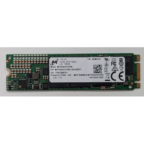 Купить Ssd-диск Micron 1100 512 GB M.2 (2280 SATA) (MTFDDAV512TBN-1AR1ZABYY) (Восстановлено продавцом, 796648) с проверкой совместимости: обзор, характеристики, цена в Киеве, Днепре, Одессе, Харькове, Украине | интернет-магазин TELEMART.UA фото