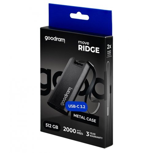 Купить SSD-диск GoodRAM Move Ridge 512GB USB 3.2 Gen 2 (SSDR-GMRE-512-K0) Black с проверкой совместимости: обзор, характеристики, цена в Киеве, Днепре, Одессе, Харькове, Украине | интернет-магазин TELEMART.UA фото