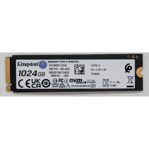 Купить Ssd-диск Kingston KC3000 3D NAND TLC 1TB M.2 (2280 PCI-E) NVMe x4 (SKC3000S/1024G) (Восстановлено продавцом, 796841) с проверкой совместимости: обзор, характеристики, цена в Киеве, Днепре, Одессе, Харькове, Украине | интернет-магазин TELEMART.UA фото