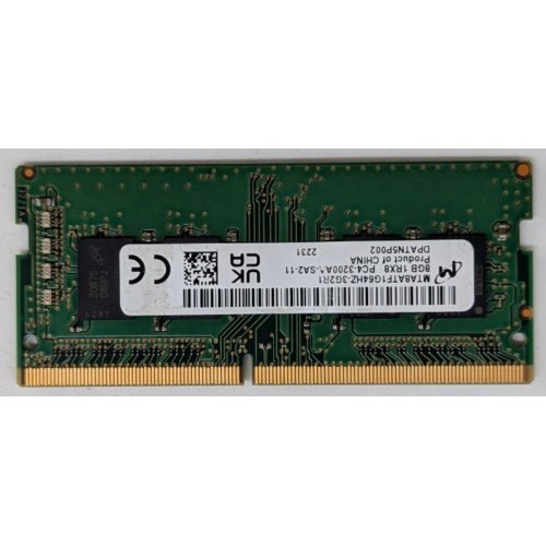 Купить Озу Micron SODIMM DDR4 8GB 3200MHz (MTA8ATF1G64HZ-3G2R1) (Восстановлено продавцом, 796843) с проверкой совместимости: обзор, характеристики, цена в Киеве, Днепре, Одессе, Харькове, Украине | интернет-магазин TELEMART.UA фото