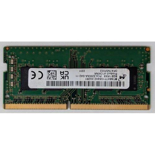 Купить Озу Micron SODIMM DDR4 8GB 3200MHz (MTA8ATF1G64HZ-3G2R1) (Восстановлено продавцом, 796844) с проверкой совместимости: обзор, характеристики, цена в Киеве, Днепре, Одессе, Харькове, Украине | интернет-магазин TELEMART.UA фото