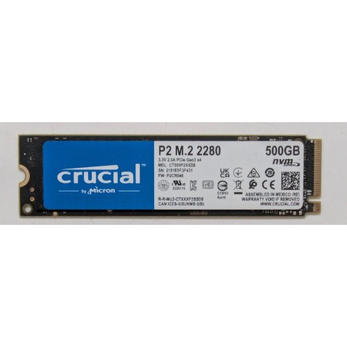Купить Ssd-диск Crucial P2 500GB M.2 (2280 PCI-E) NVMe x4 (CT500P2SSD8) (Восстановлено продавцом, 797023) с проверкой совместимости: обзор, характеристики, цена в Киеве, Днепре, Одессе, Харькове, Украине | интернет-магазин TELEMART.UA фото