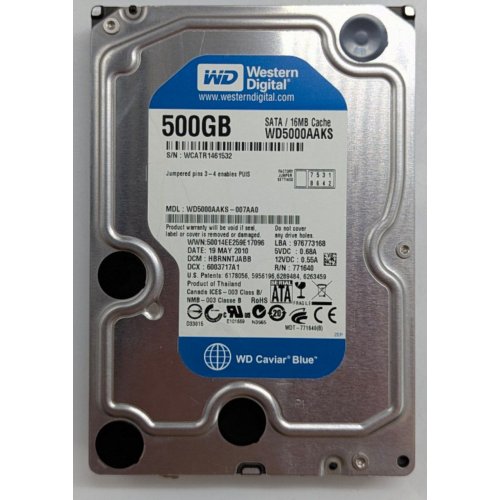 Купить Жесткий диск Western Digital Blue 500GB 16MB 3.5" (WD5000AAKS) (Восстановлено продавцом, 797165) с проверкой совместимости: обзор, характеристики, цена в Киеве, Днепре, Одессе, Харькове, Украине | интернет-магазин TELEMART.UA фото