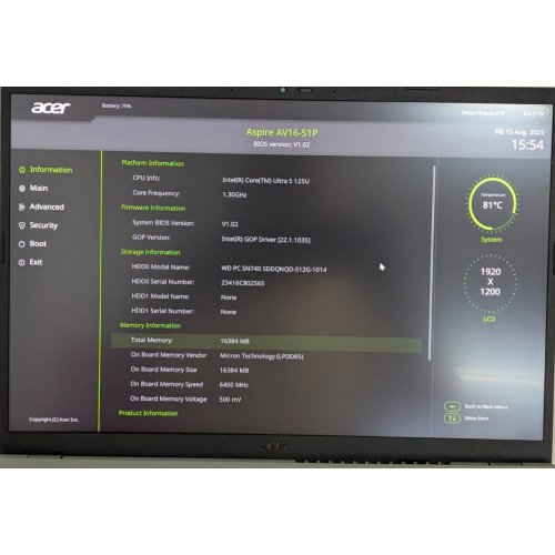 Купить Ноутбук Acer Aspire Vero 16 AV16-51P (NX.KU3EU.006) Gray (Восстановлено продавцом, 797166) - цена в Харькове, Киеве, Днепре, Одессе
в интернет-магазине Telemart фото