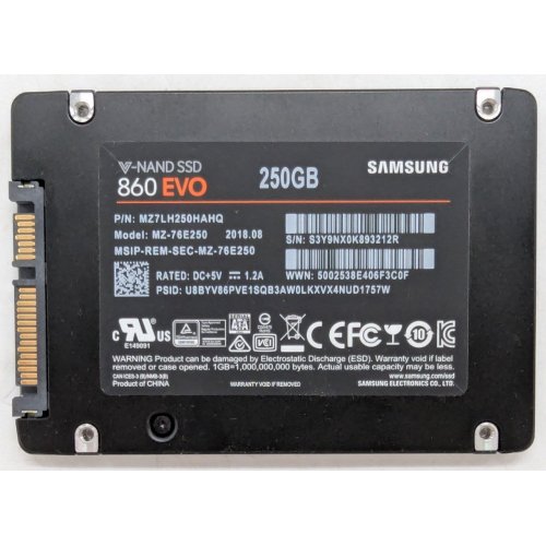 Купить Ssd-диск Samsung 860 EVO V-NAND MLC 250GB 2.5" (MZ-76E250BW) (Восстановлено продавцом, 797203) с проверкой совместимости: обзор, характеристики, цена в Киеве, Днепре, Одессе, Харькове, Украине | интернет-магазин TELEMART.UA фото