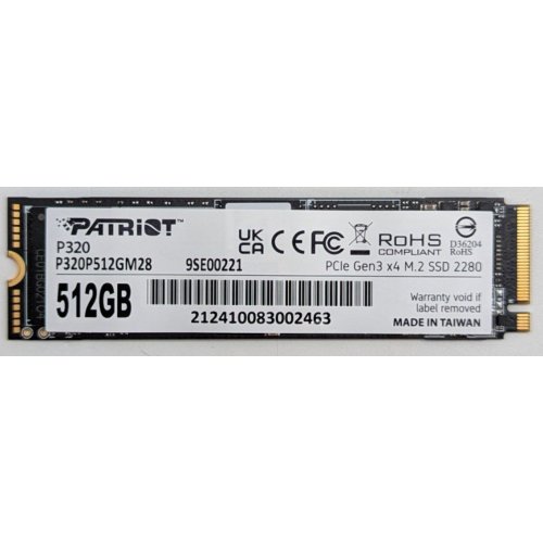 Ssd-диск Patriot P320 512GB M.2 (2280 PCI-E) NVMe x4 (P320P512GM28) (Відновлено продавцем, 797709) купити з перевіркою сумісності: огляд, характеристики, ціна у Києві, Львові, Вінниці, Хмельницькому, Івано-Франківську, Україні | інтернет-магазин TELEMART.UA фото
