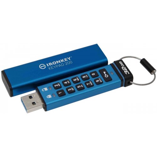 Купити Накопичувач Kingston IronKey Keypad 200 32GB USB 3.2 Gen 1 (IKKP200/32GB) Blue - ціна в Києві, Львові, Вінниці, Хмельницькому, Франківську, Україні | інтернет-магазин TELEMART.UA фото