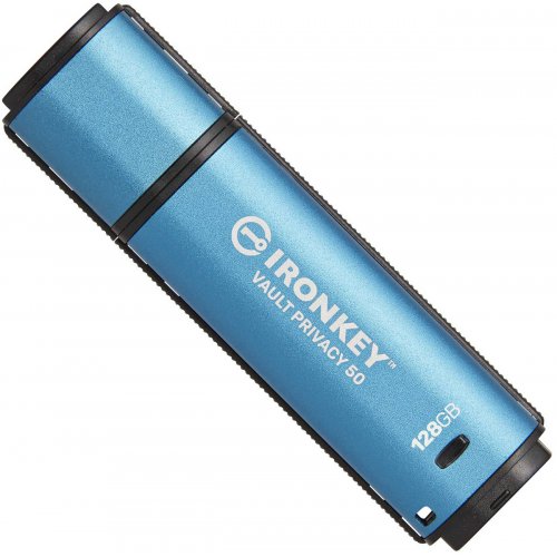 Купити Накопичувач Kingston Vault Privacy 50 128GB USB 3.2 Gen 1 (IKVP50/128GB) Blue - ціна в Києві, Львові, Вінниці, Хмельницькому, Франківську, Україні | інтернет-магазин TELEMART.UA фото