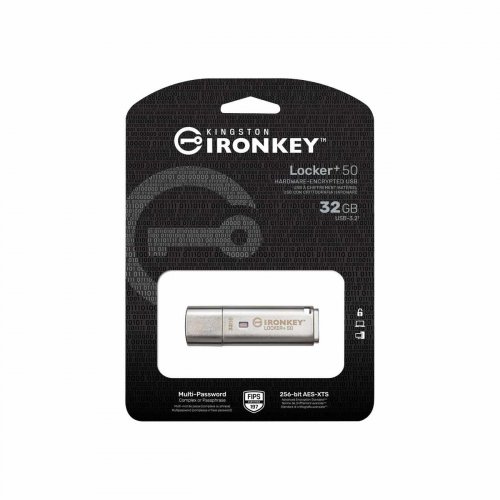 Купить Накопитель Kingston IronKey Locker+ 50 32GB USB 3.2 Gen 1 (IKLP50/32GB) Silver - цена в Харькове, Киеве, Днепре, Одессе
в интернет-магазине Telemart фото