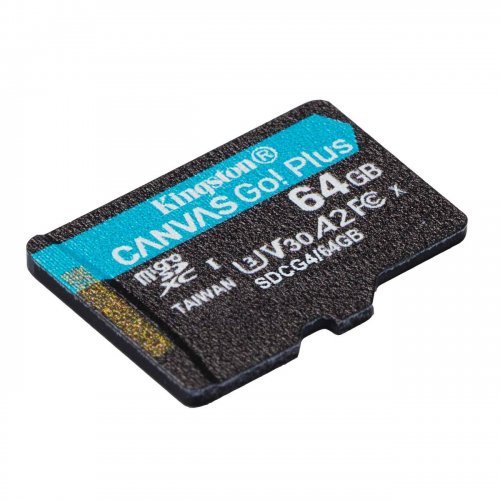 Купити Карта пам'яті Kingston microSDXC Canvas Go! Plus G4 64GB Class 10 UHS-I U3 A2 V30 (SDCG4/64GBSP) - ціна в Києві, Львові, Вінниці, Хмельницькому, Франківську, Україні | інтернет-магазин TELEMART.UA фото