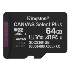 Карта памяти Kingston microSDXC Canvas Select Plus G3 64GB Class 10 UHS-I U1 A1 V10 (SDCS3/64GBSP)